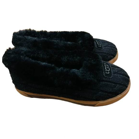 UGG Black Rylan Cable Knit Slippers Shoes Size 6 - Picture 2 of 8
